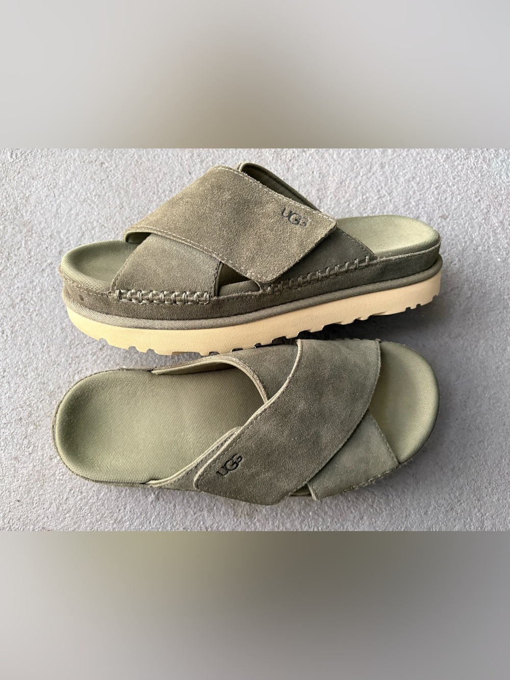 UGG Goldenstar Cross Slide in Olive Green size 8/39🔥